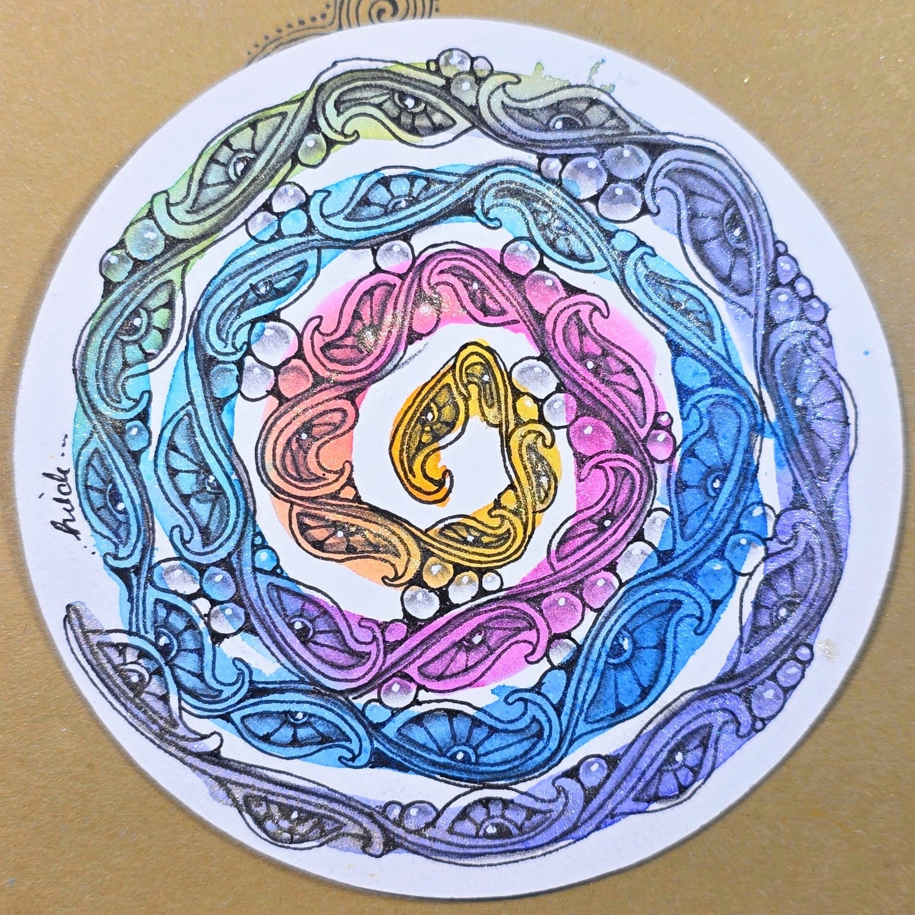 Zentangle ZIA artwork created during the online summer course by ACT2Tangle Materials from the Zentangle ZIA summer course kit course/cursus 2025