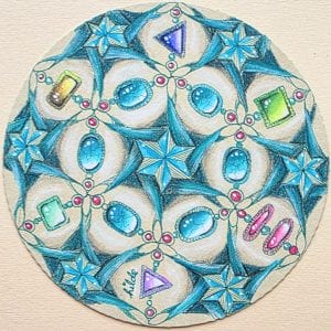 Zentangle online video les — Zendala tile met blauwe edelstenen en sterren door Hilde ACT2Tangle