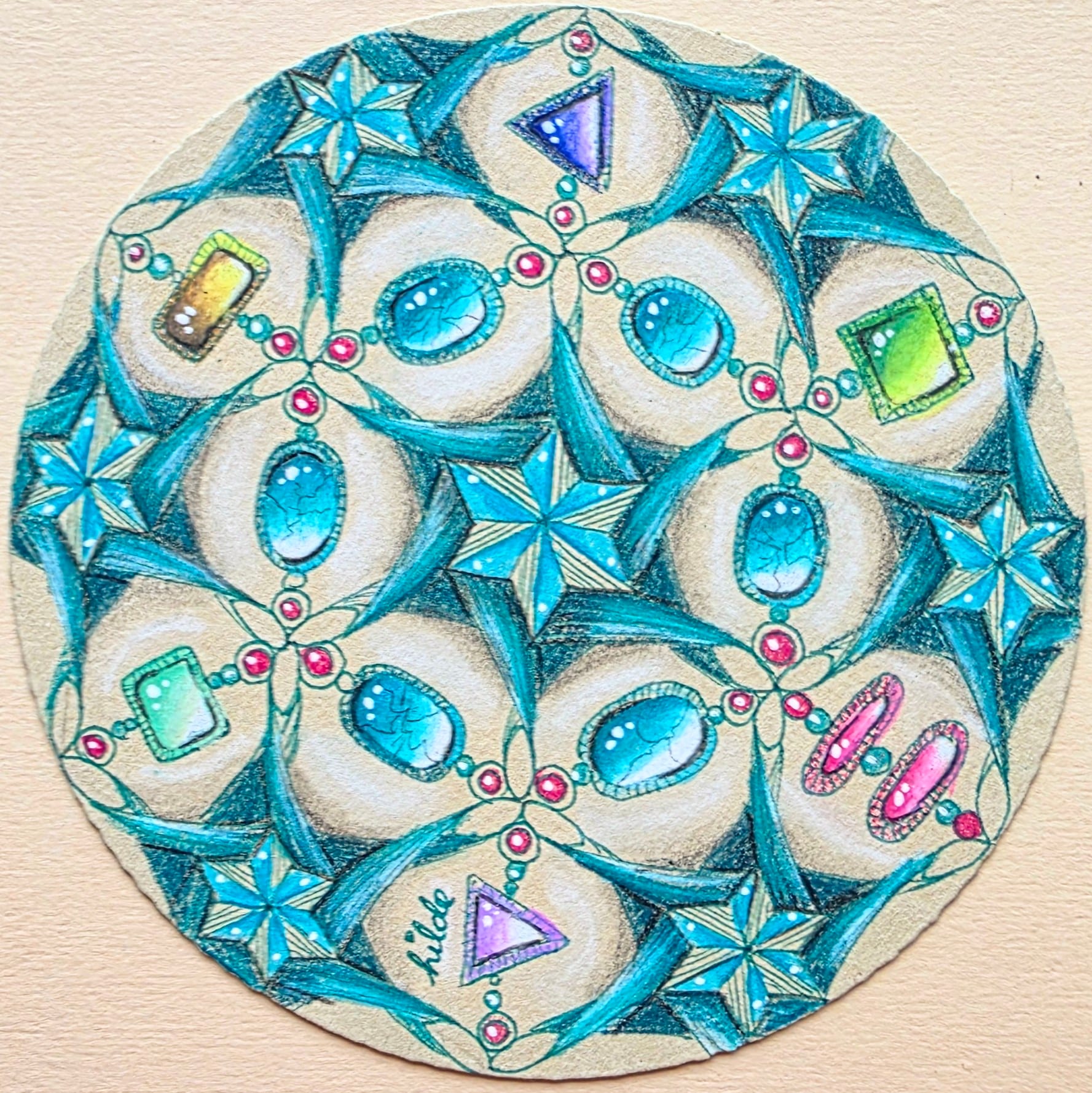 Zentangle online video les — Zendala tile met blauwe edelstenen en sterren door Hilde ACT2Tangle