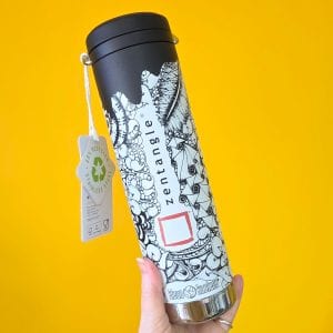 Zentangle No Mistakes drinkfles — zwarte Klean Kanteen met Zentangle-print en No Mistakes-motto