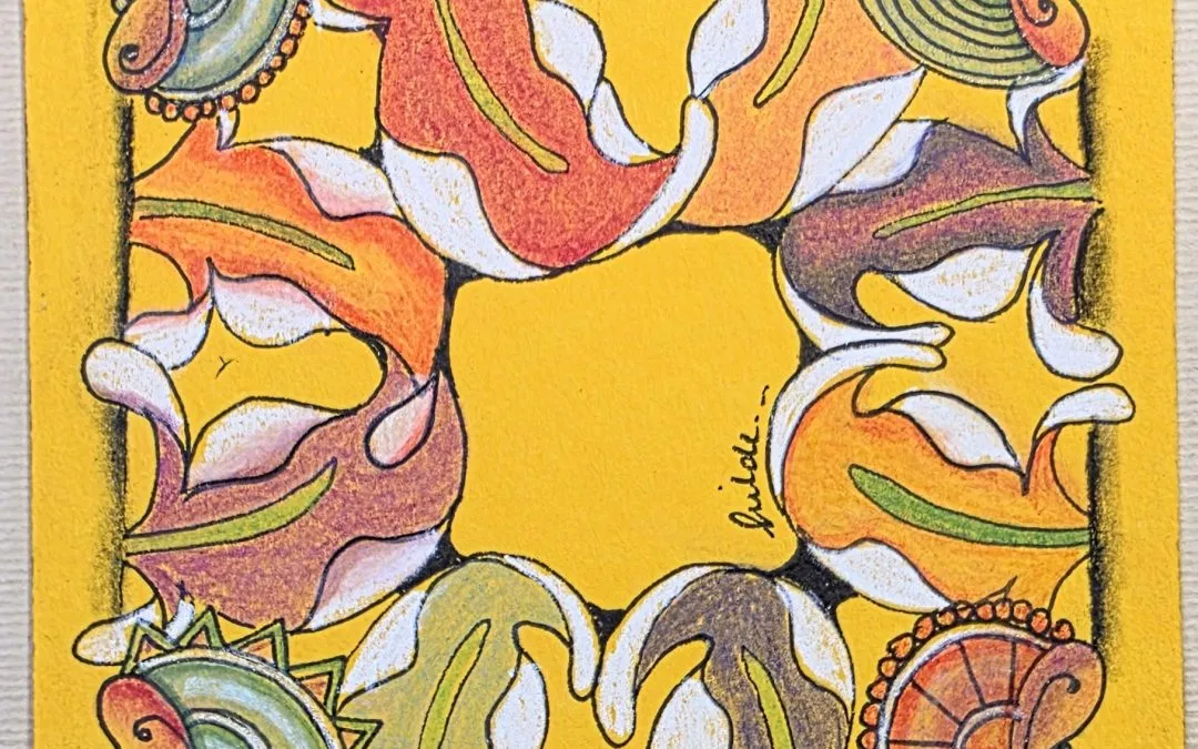 zentangle zia workshop verluchte lente versiering met sierlijke blaadjes op tile