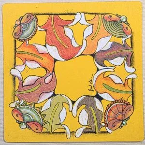 zentangle zia workshop verluchte lente versiering met sierlijke blaadjes op tile